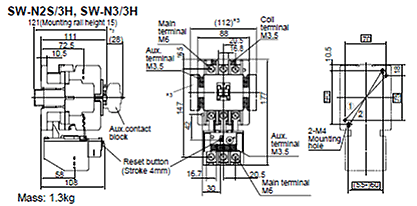 Dimensions SW-N1/3H,SW-N2/3H