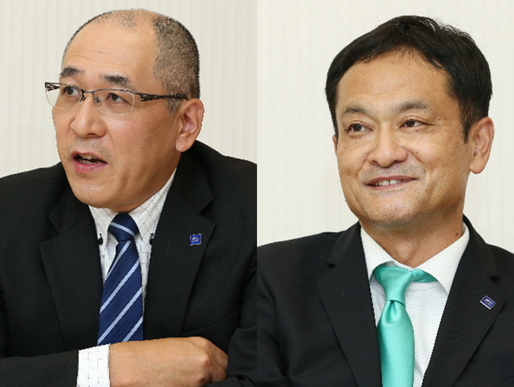 (Left)Mr. Shunichi Sugawa, Senior Manager, Electrical Facility Engineering Dept. Power Supply and Facility Systems Division, Power Electronics Energy Business Group (Right) Mr. Takuro Muragishi, Senior Manager, Power Supply Engineering Dept.