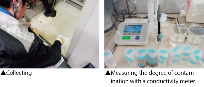 Figure 4: Collecting & Measuring the degree of contamination with a conductivity meter