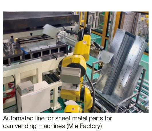 Automated line for sheet metal parts for can vending machines (Mie Factory)
