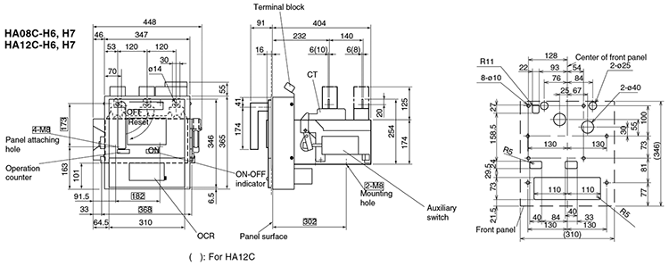 Dimensions Fixed/C type, HA08C-H6, H7, HA12C-H6, H7