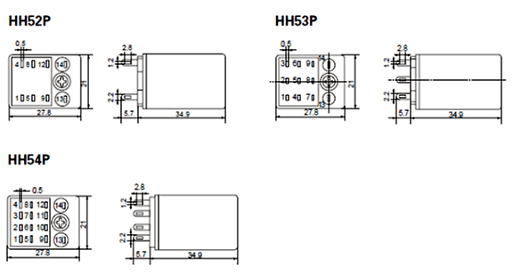 Dimensions HH52P, HH53P, HH54P 