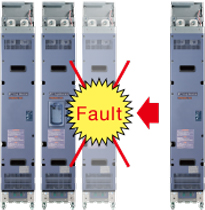 Trim weight by dividing the stack into 3 parts by each output phase (U, V and W). In the event of a breakdown, only the target phase needs to be replaced with a new one. The stack to be replaced should be an exclusive part.