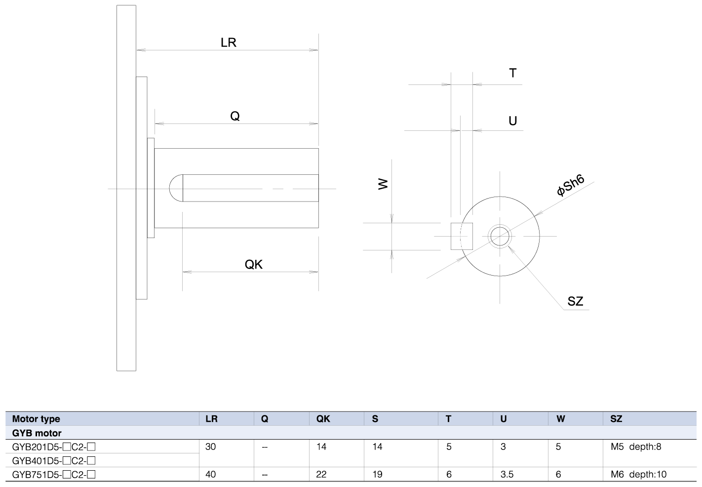 Optional shaft extension specifications [with key, tapped]