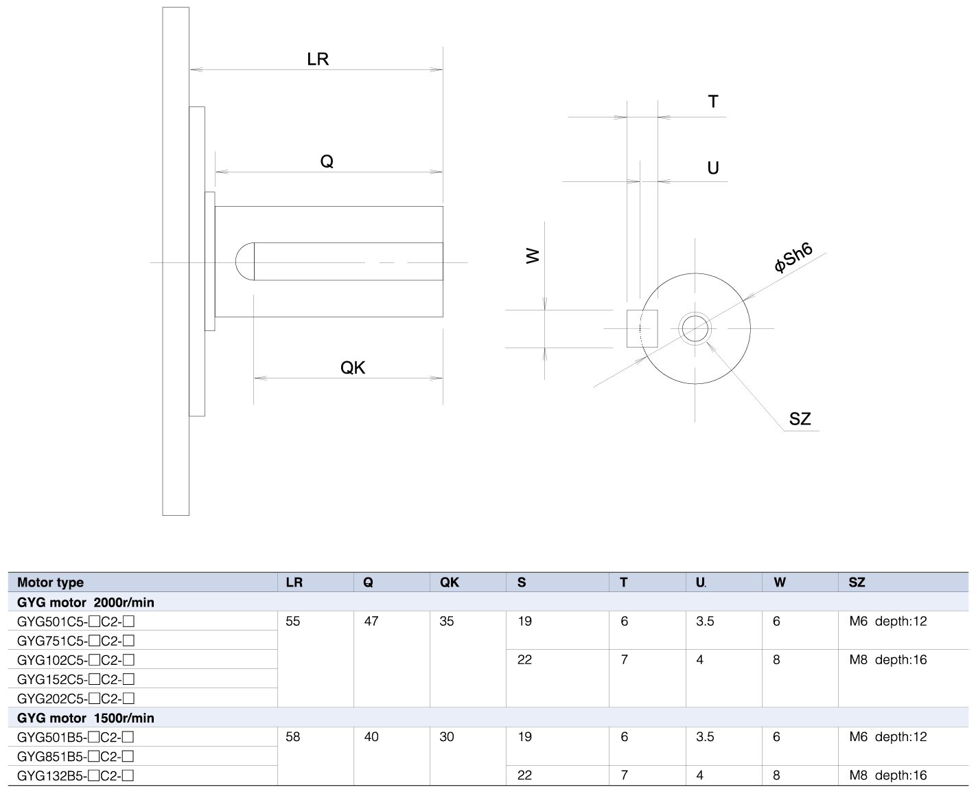 Optional shaft extension specifications [with key, tapped]