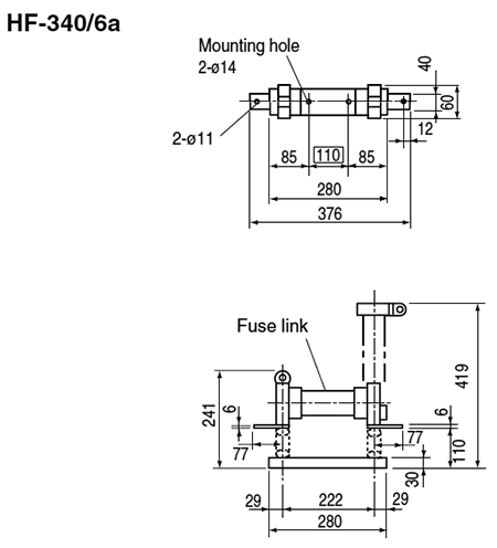 Dimensions General purpose fuses, Fuse-holder, HF-340/6a