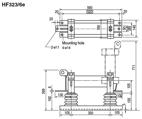 Dimensions General purpose fuses, Fuse-holder, HF323/6e