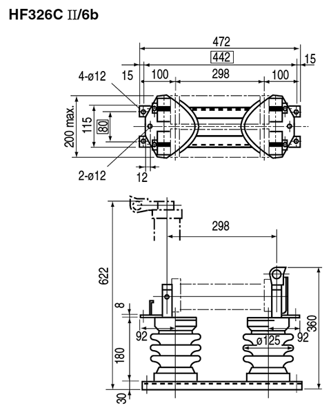 Dimensions General purpose fuses, Fuse-holder, HF326C II/6b