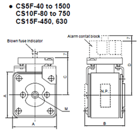 Dimensions CS5F-40 to 1500, CS10F-80 to 750, CS15F-450, 630