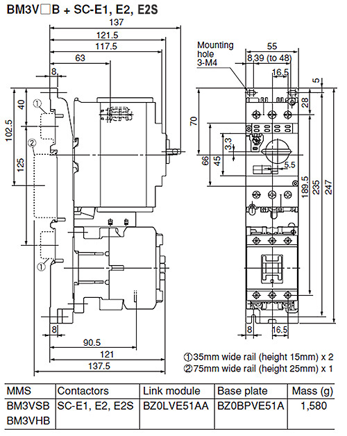 Dimensions BM3V□B+SC-E1,E2,E3