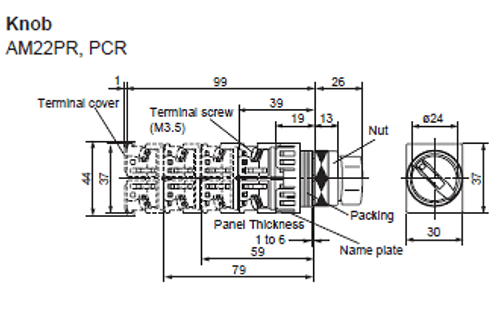 Dimensions Emergency stop illuminated pushbutton switches