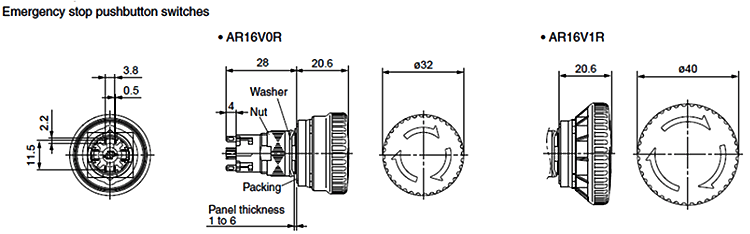 Dimensions AR16V0R,AR16V1R