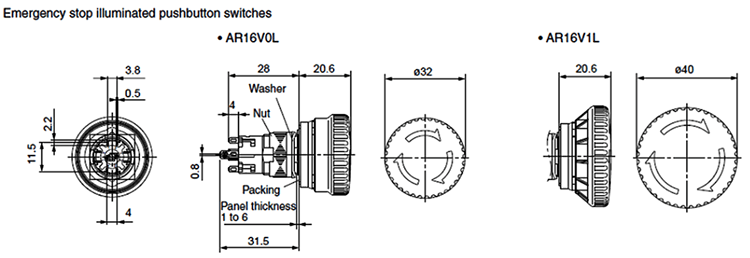 Dimensions AR16V0L, AR16V1L
