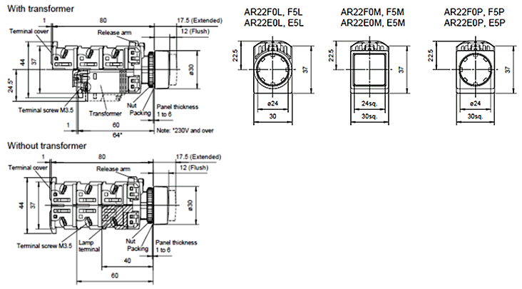 Pushbuttons Pilot Lights Ar22 Dr22 Series Fuji Electric Fa Components Systems Co Ltd