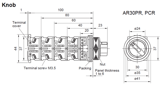 Dimensions Selector switch