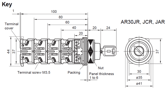 Dimensions Selector switch with key