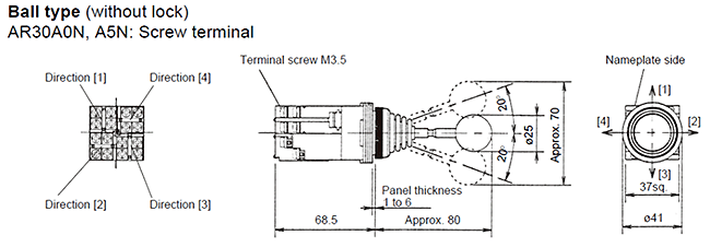 Dimensions Joy stick selector switches