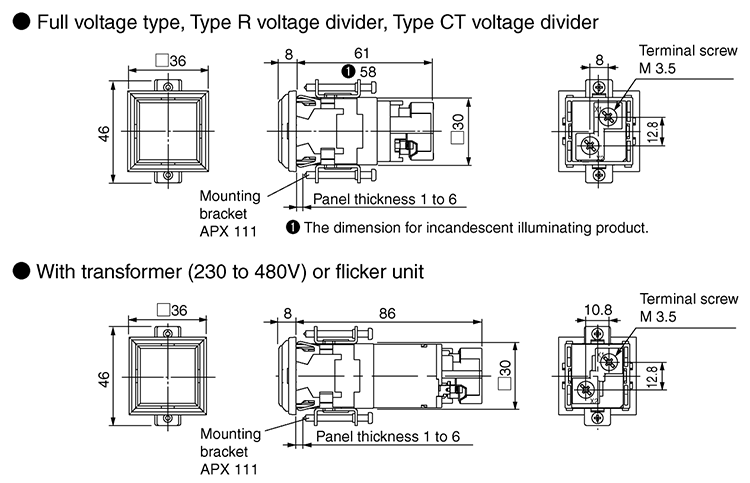 Dimensions DP36 (square)