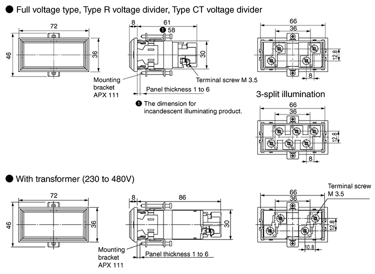 Dimensions DP36 (rectangular)