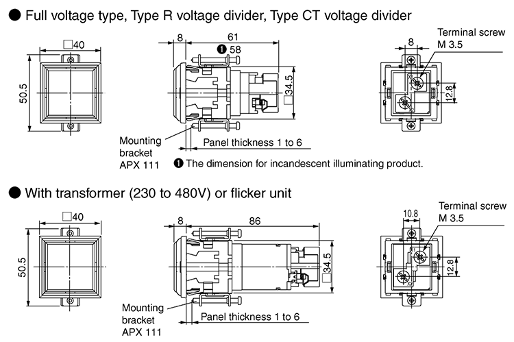 Dimensions DP40 (square)