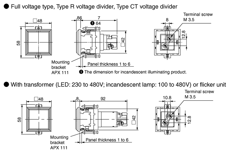 Dimensions DP48 (square)