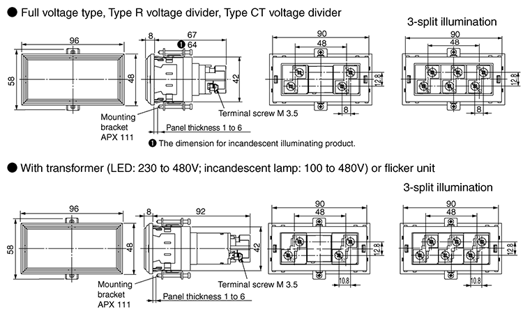 Dimensions DP48 (rectangular)