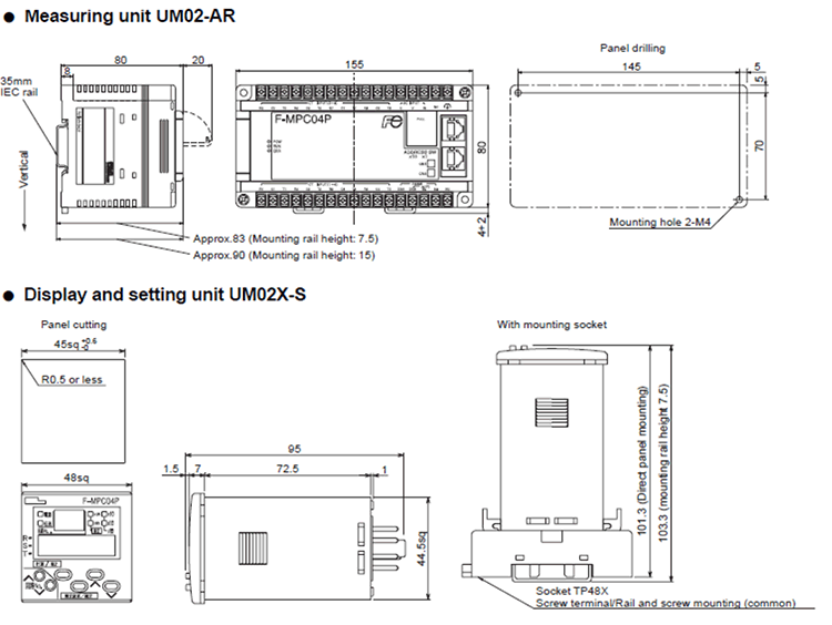 Dimensions UM02-AR, UM02X-S